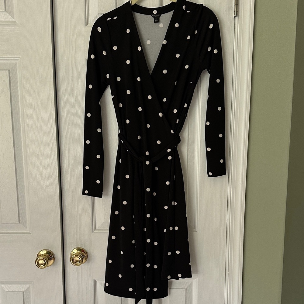 Ann Taylor Black and White Polka Dot Long Sleeve Dress